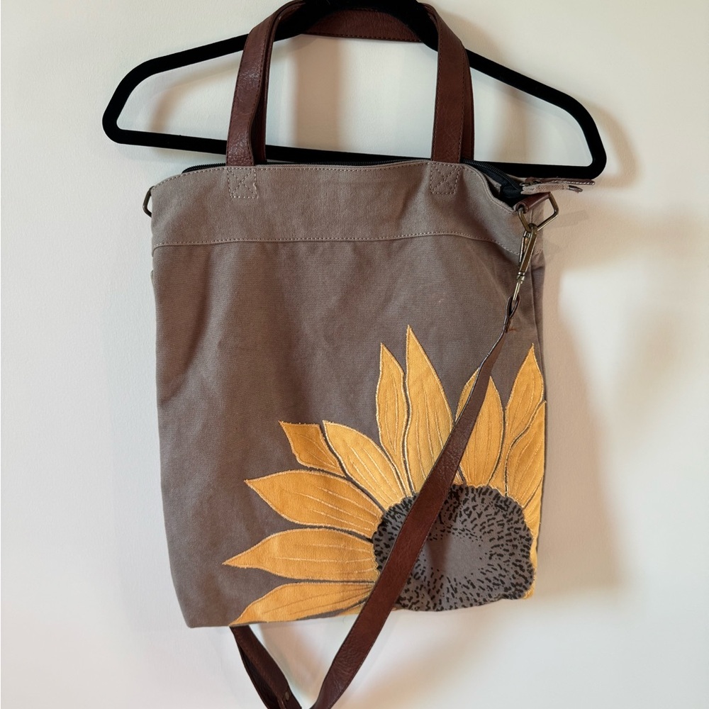 Mona B Sunflower Canvas Tote Bag - Brown and Yellow